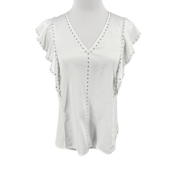 Generation Love Womens Jordyn Stud Flutter Sleeve Blouse Top in White Medium M - Picture 1 of 12